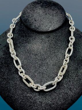 Fashionable Signed Anne Klein Silver Plated and Pave Rhinestone Link Necklace
